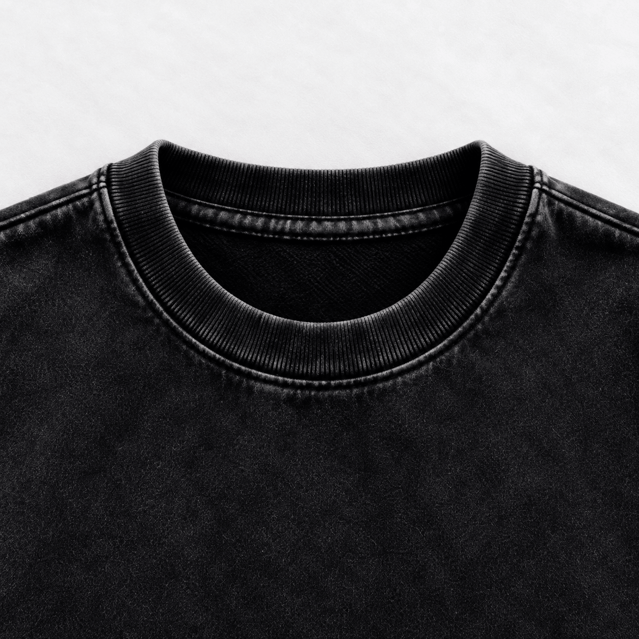 Vintage washed black T-shirt collar detail