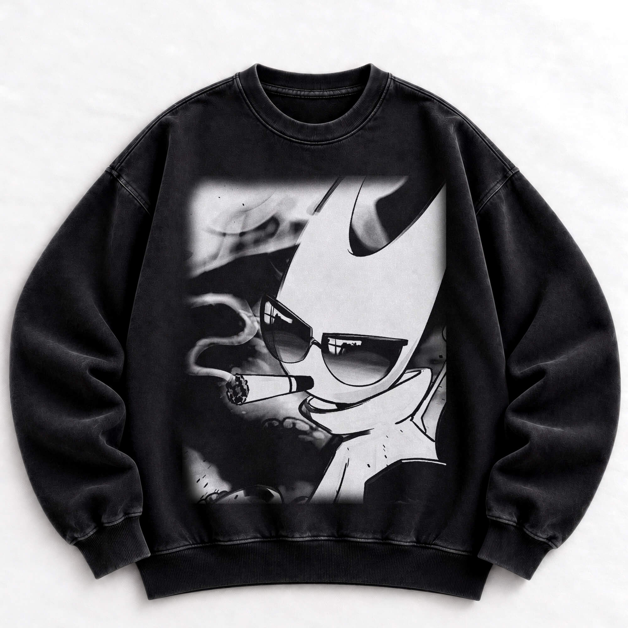 HK-04-C Noir manga Japanese streetwear crewneck sweatshirt