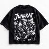 Junkrat Overwatch monochrome manga graphic on black vintage-washed T-shirt