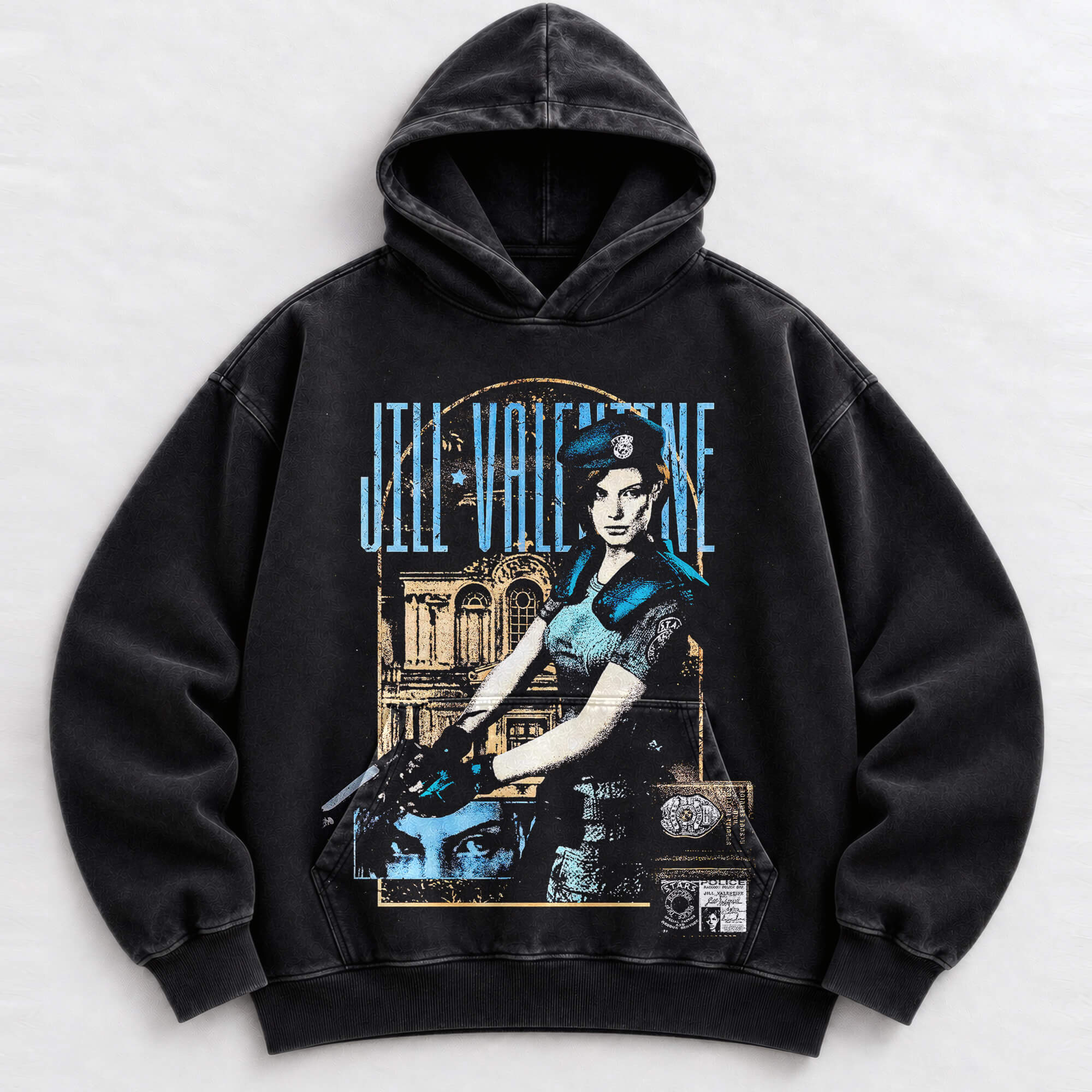 Jill Valentine horror graphic washed hoodie streetwear