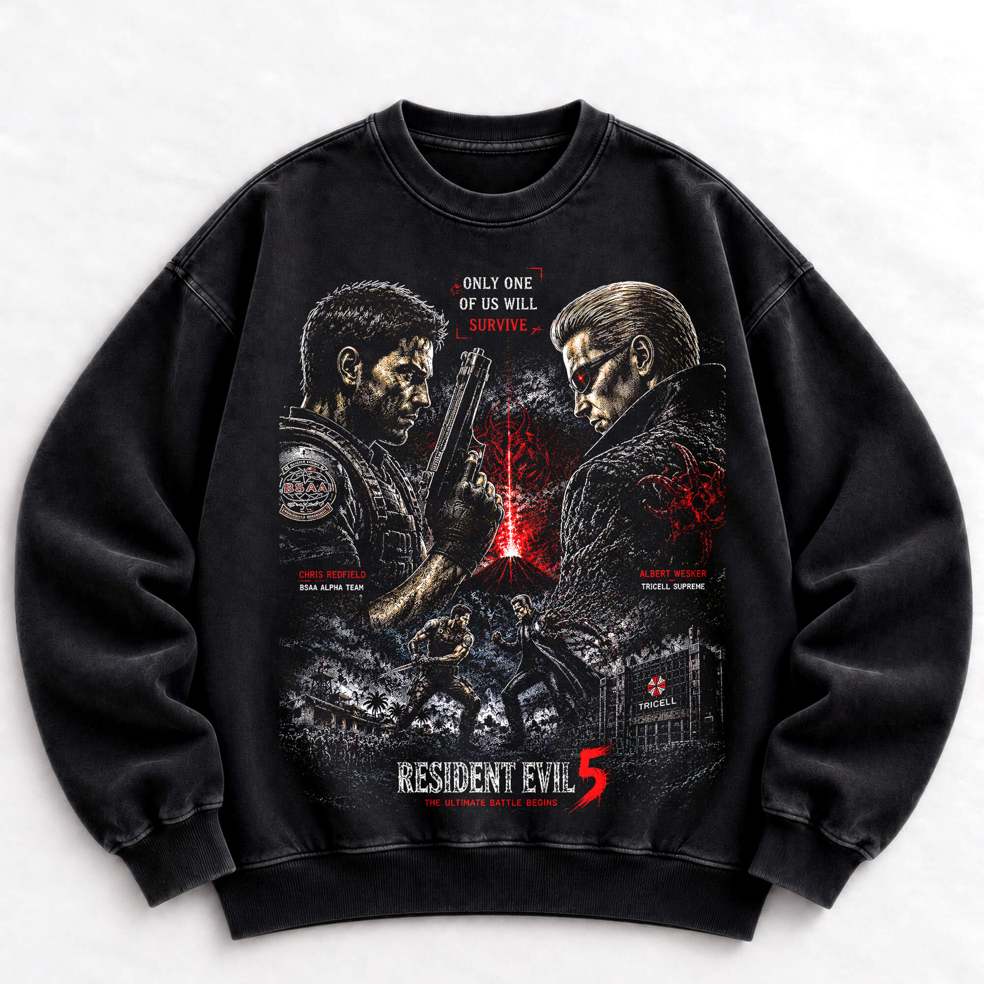 Chris Redfield Wesker Resident Evil 5 vintage washed crewneck sweatshirt