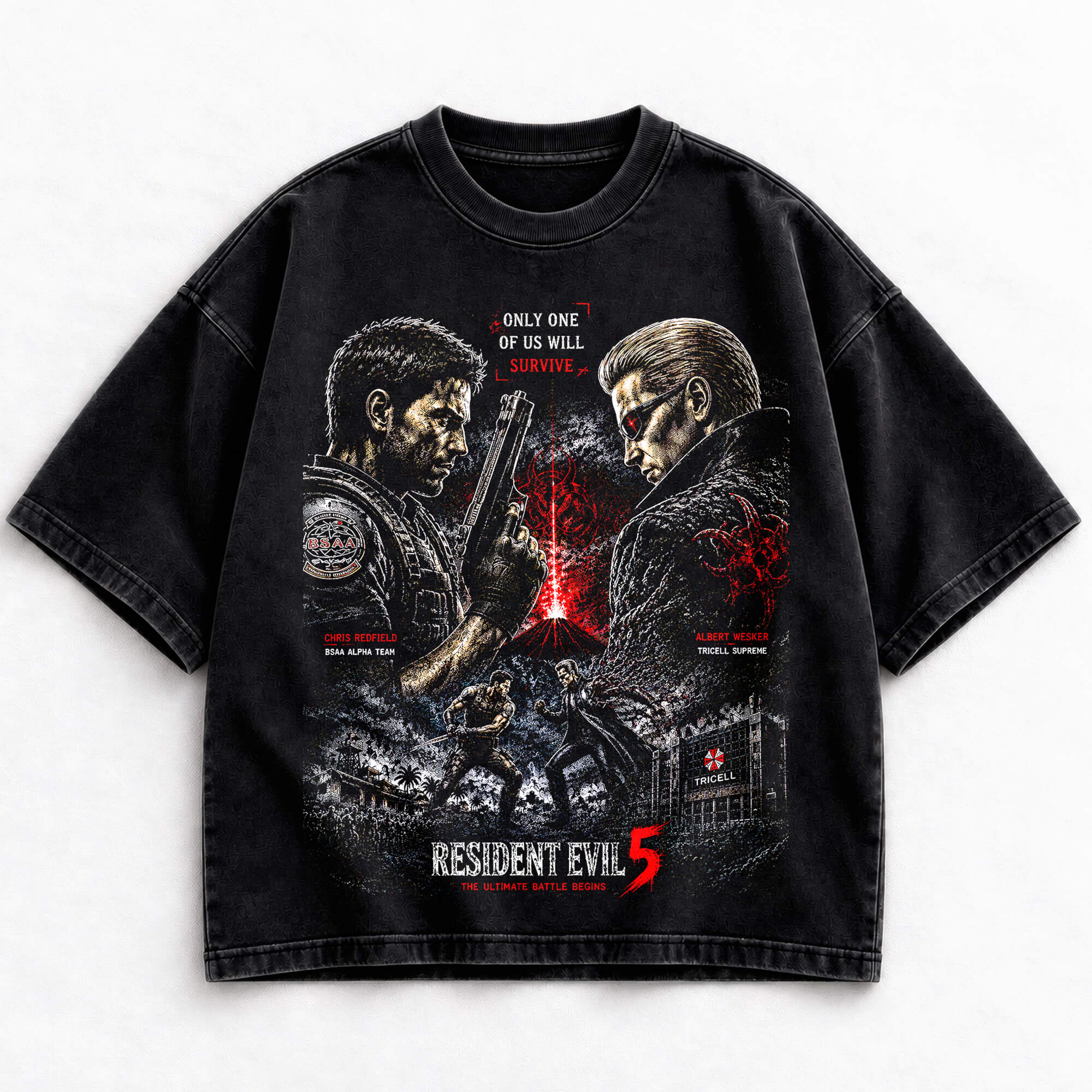 Chris Redfield vs Wesker Resident Evil 5 vintage washed black t-shirt
