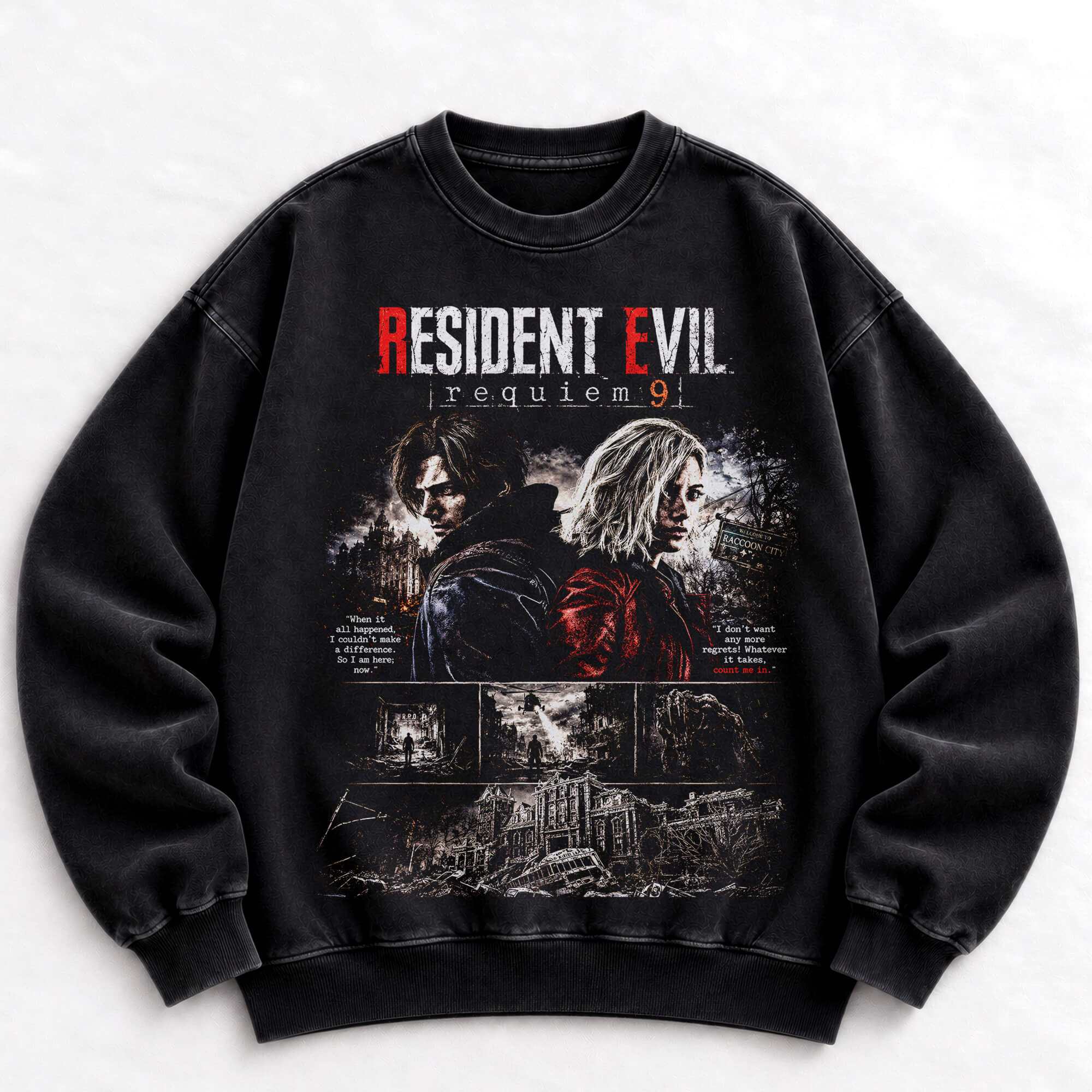Leon Kennedy Grace Ashcroft Resident Evil Requiem vintage washed crewneck sweatshirt