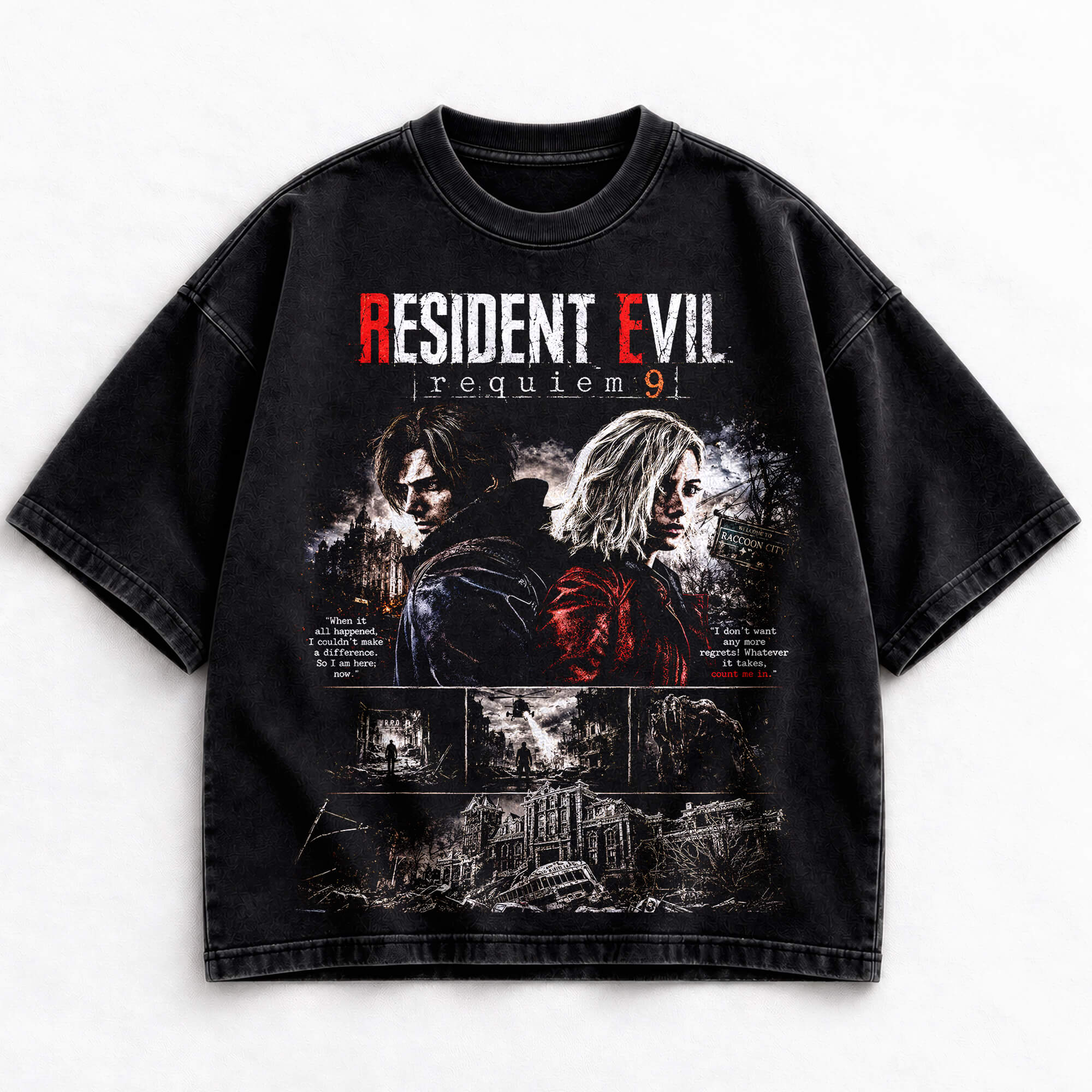 Leon Kennedy Grace Ashcroft Resident Evil 9 vintage washed black t-shirt