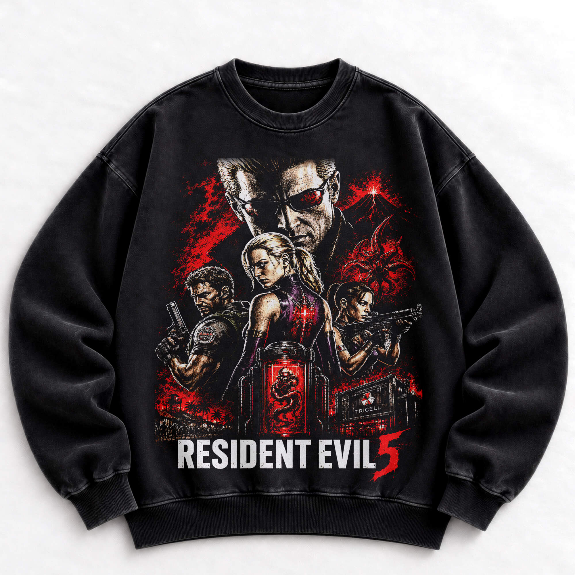 RE-13-C Resident Evil 5 vintage washed crewneck sweatshirt