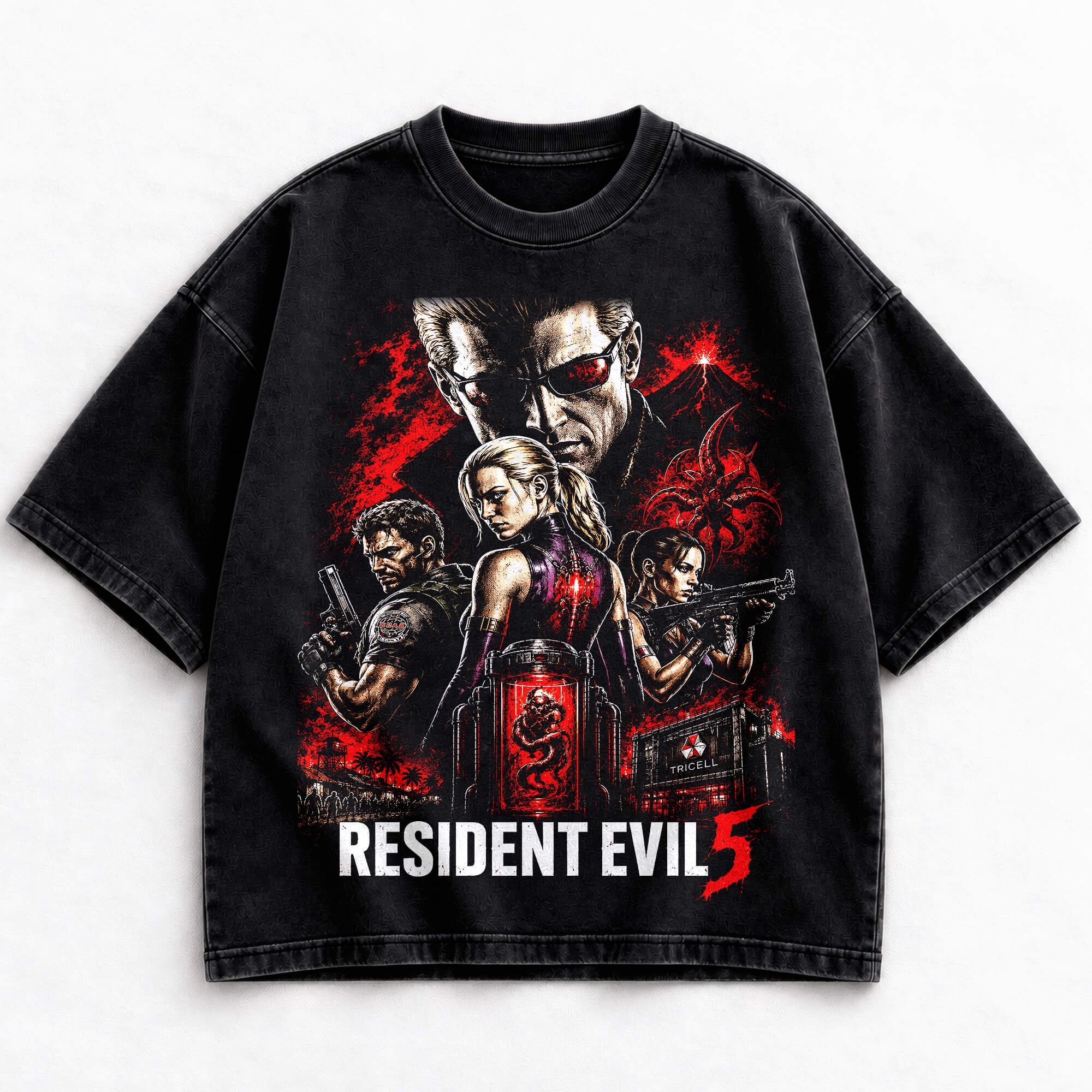 RE-13-T Resident Evil 5 Chris Redfield Wesker vintage washed shirt