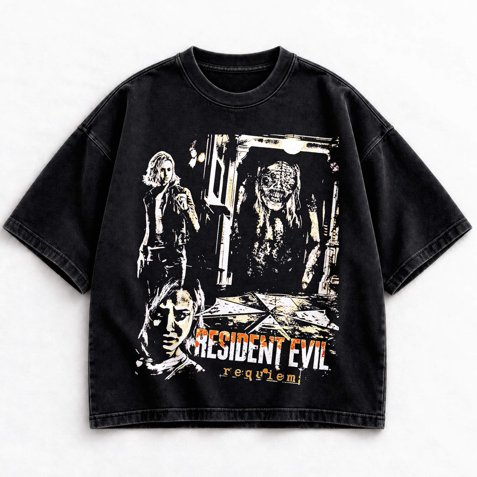 RE-01-T Resident Evil Requiem vintage washed oversized graphic T-shirt