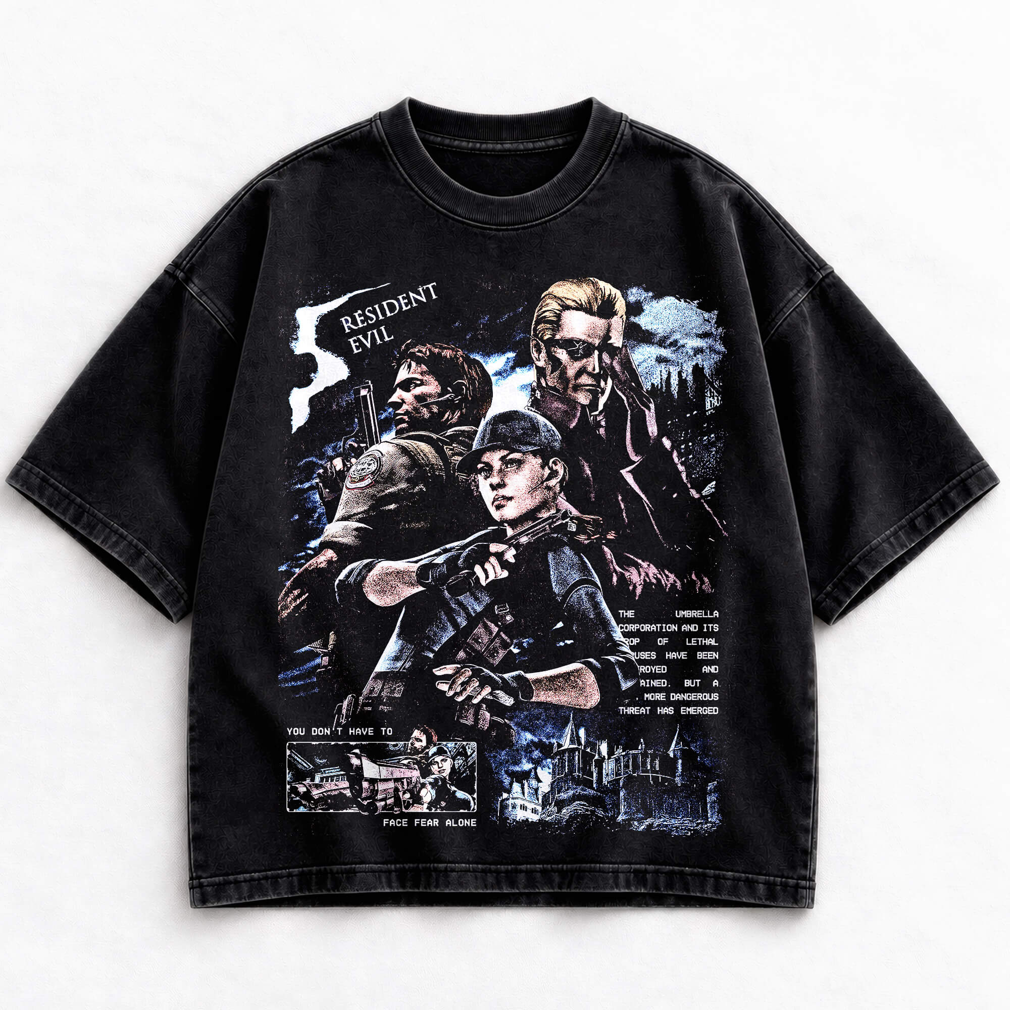 RE-02-T Resident Evil vintage washed oversized survival horror graphic T-shirt